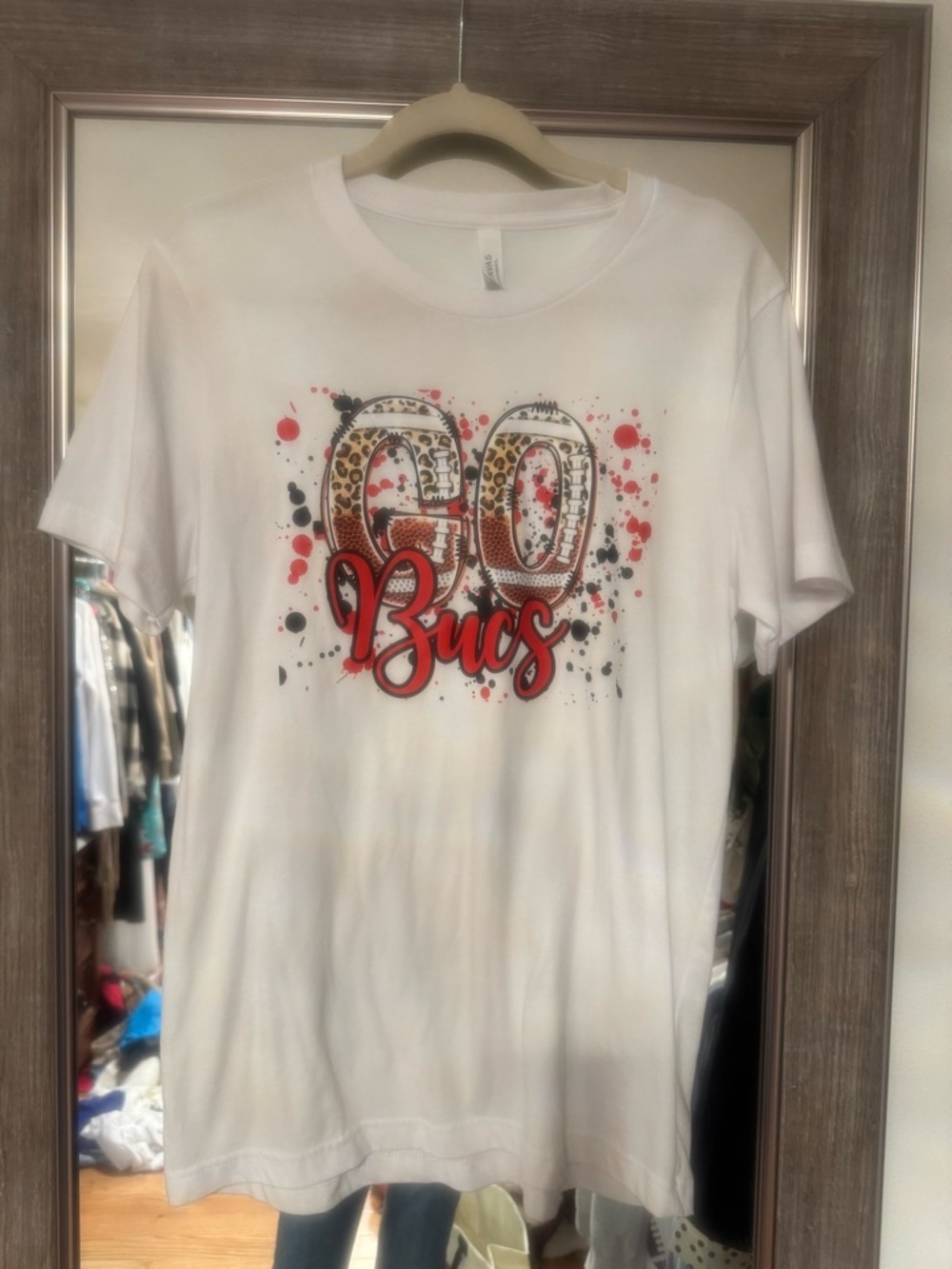 Bella Canvas White Tee with Red & Leopard Accent
